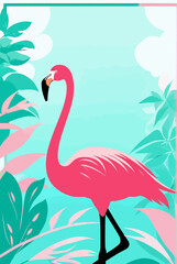 a pink flamingo standing in the middle of a jungle