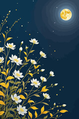a painting of flowers and a full moon