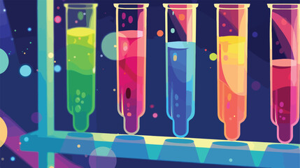 Test tubes with colorful liquids in rack closeup Vector