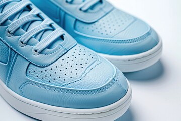 A pair of blue sneakers on a clean white background. Suitable for sports or lifestyle themes