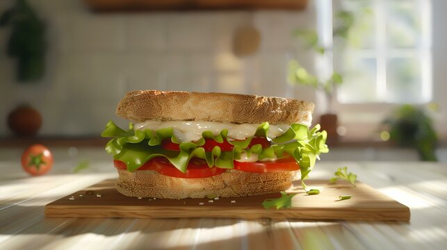 A sandwich with lettuce tomato and mayonnaise