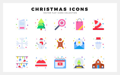 15 Christmas Flat icon pack. vector illustration.