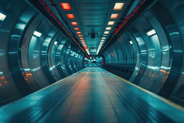 Long walkway in a subway station, suitable for transportation concepts