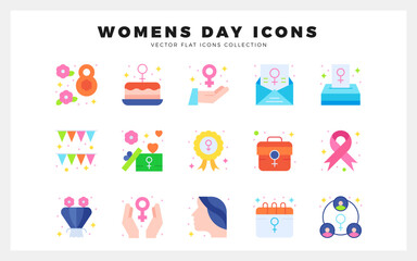 15 Women's Day Flat icon pack. vector illustration.