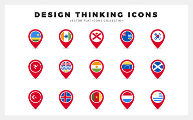 15 World Flags Pin. icons Pack. vector illustration.