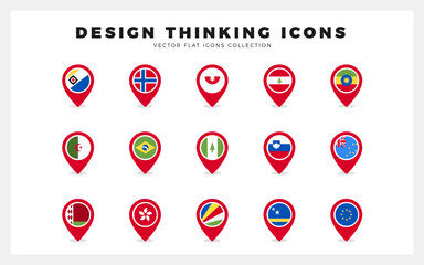 15 World Flags Pin. icons Pack. vector illustration.