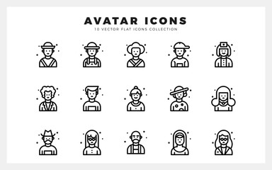 15 Avatar Lineal icon pack. vector illustration.