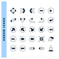 25 Arrows Lineal Fill icon pack. vector illustration.