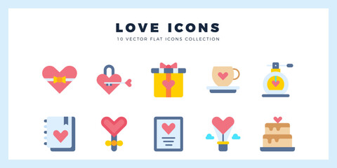 10 Love Flat icon pack. vector illustration.