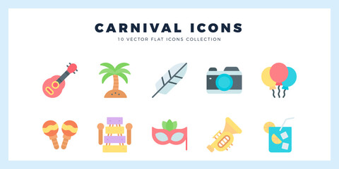 10 Brazilian Carnival Flat icon pack. vector illustration.