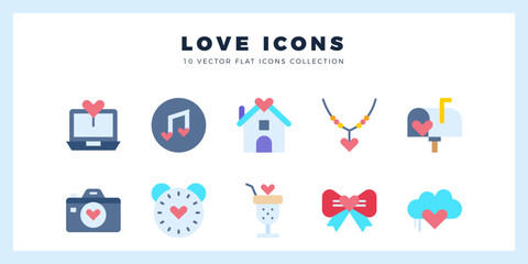 10 Love Flat icon pack. vector illustration.
