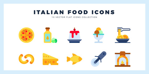 10 Italian Food Flat icon pack. vector illustration.