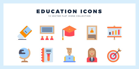 10 Education Flat icon pack. vector illustration.