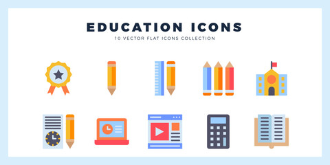 10 Education Flat icon pack. vector illustration.