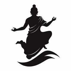  a dynamic silhouette of a Buddha statue in motion, capturing the essence of enlightenment and spiritual awakening with white Background