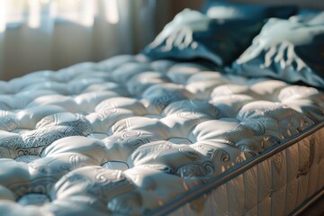 Fototapeta premium A detailed view of a mattress with pillows, suitable for home decor advertisements