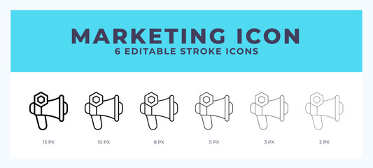 Marketing icon set with different stroke. Design elements for logo. Vector illustration.