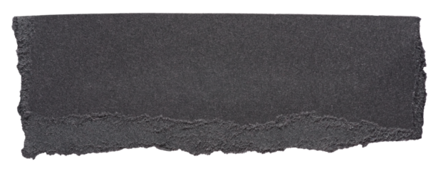 Isolated cut out torn piece of blank black paper note cardboard with texture and copy space for text on white or transparent background
