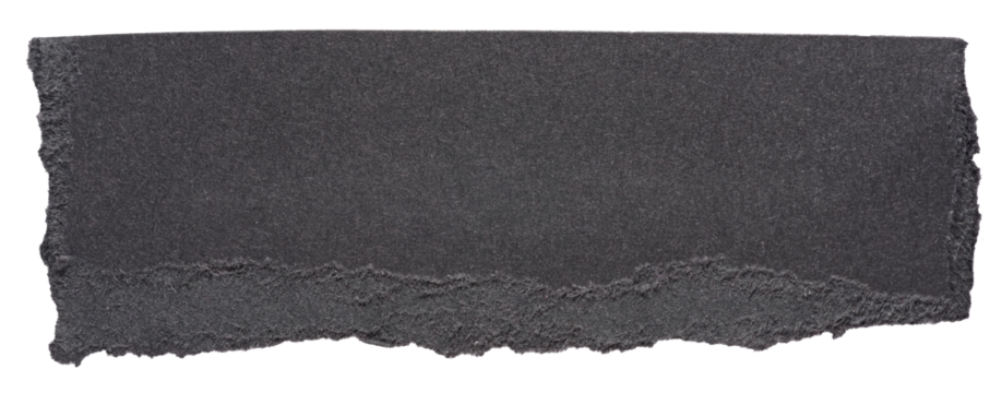 Isolated cut out torn piece of blank black paper note cardboard with texture and copy space for text on white or transparent background
