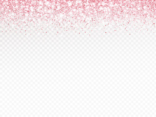 Pink glitter lights background. Sparkling glittering rain effect. Luxury frame for mother's day, Valentine, wedding, birthday party. Transparent background can be removed in vector format.
