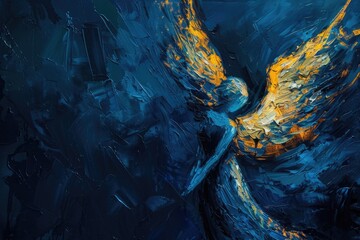 Beautiful painting of an angel in a serene blue sky. Perfect for religious or inspirational projects