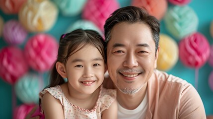 Asian father with daughter. Happy father's day concept