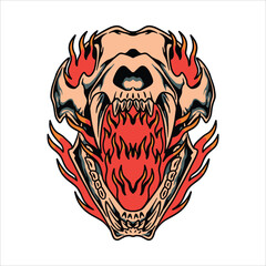 flaming tiger skull tattoo vector design