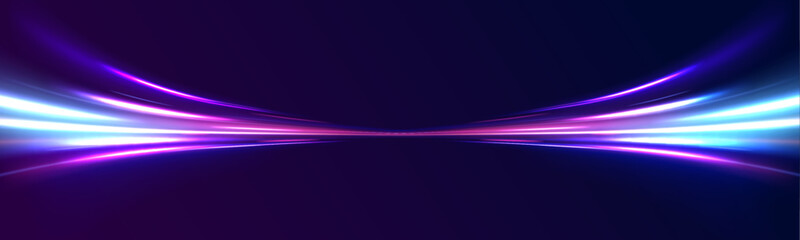 Speed connection background. Panoramic high speed technology concept, light abstract background. Vector blue glowing lines air flow effect. 