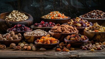 Mixed nuts and dried fruits contain vitamins and seeds for good health.