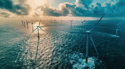 Offshore wind turbines in the sea.
