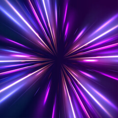 Abstract background in blue and purple neon glow colors. Speed of light concept background.  Light trail wave, fire path trace line, car lights.