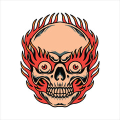 burning skull tattoo vector design