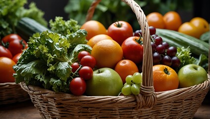 Fruits and vegetables Fresh Vegetables Produce in Rattan Basket 