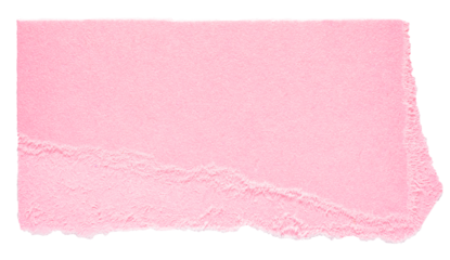 Isolated cut out torn piece of blank pink paper note cardboard with texture and copy space for text on white or transparent background

