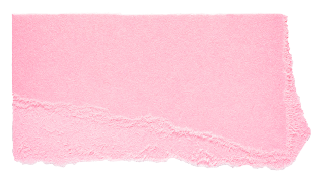 Isolated cut out torn piece of blank pink paper note cardboard with texture and copy space for text on white or transparent background
