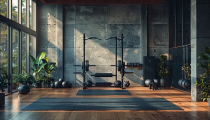 Person weightlifting in a modern, well-equipped home gym, Fitness, home, health