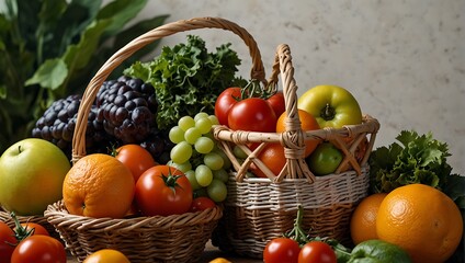 Fruits and vegetables Fresh Vegetables Produce in Rattan Basket 