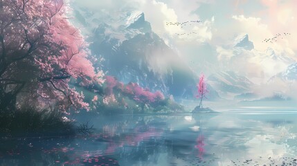 Soft pastel colors merging gently, painting the landscape in subtle and beautiful tones.