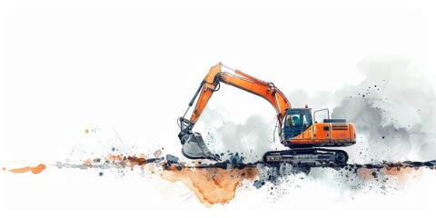 watercolor painting of a backhoe digging a trench