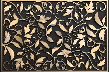 A decorative panel featuring leaves and vines on a black background. Ideal for interior design projects