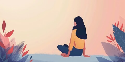 Obraz premium The girl is sitting on the beach, looking at the sunset