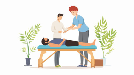 Young male massagist or osteopath doing manual massage