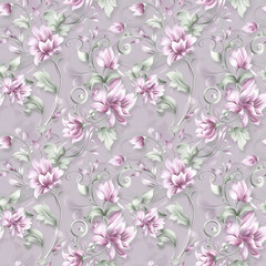 Floral purple color, form natural, seamless fabric pattern.