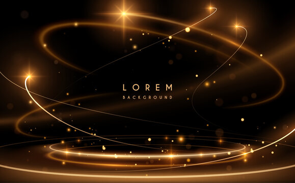 Abstract golden light motion lines on black background