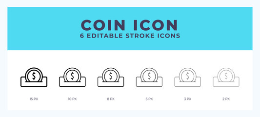 Coin icon. Editable stroke line icon vector illustration.