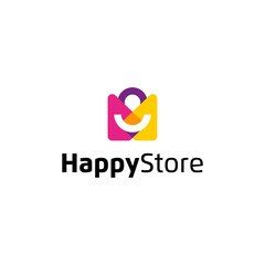 Happy store icon smile with bag for e commerce and store logo templates