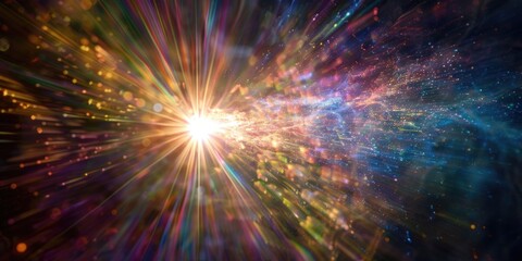 Bright explosion of colored lights in a dark space. Ideal for adding excitement to design projects