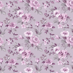 Floral purple color, form natural, seamless fabric pattern.