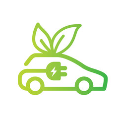 Electric car icon. Electric car with plug charging - logo.
