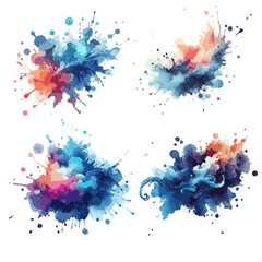 Colorful splash watercolor vector isolated on transparent background